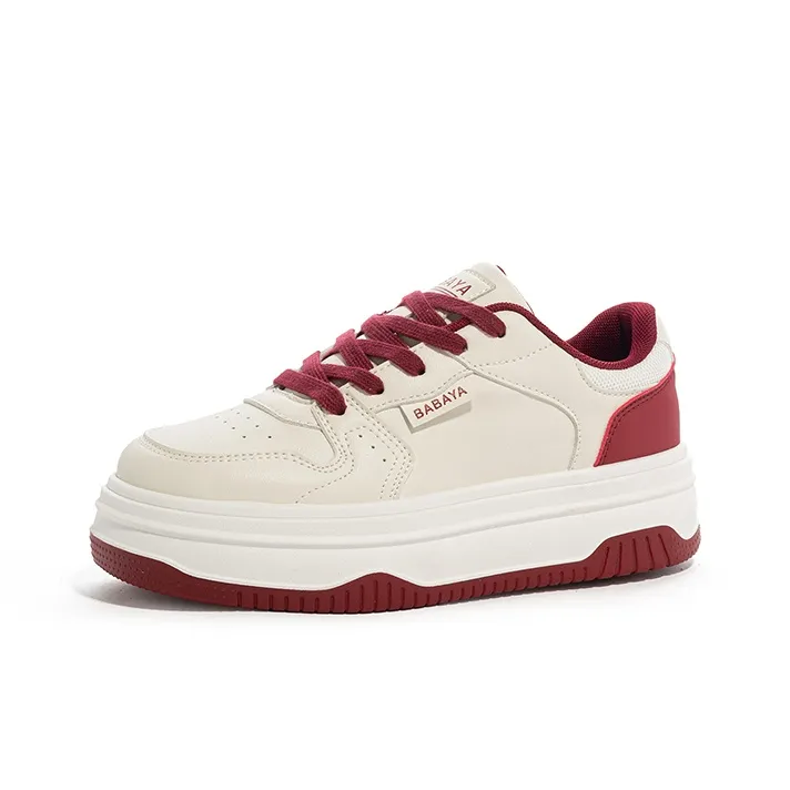 Babaya Anti Slip And Wear Resistant Lightweight Low Top Skateboard Shoes Women's Beige Burgundy-1
