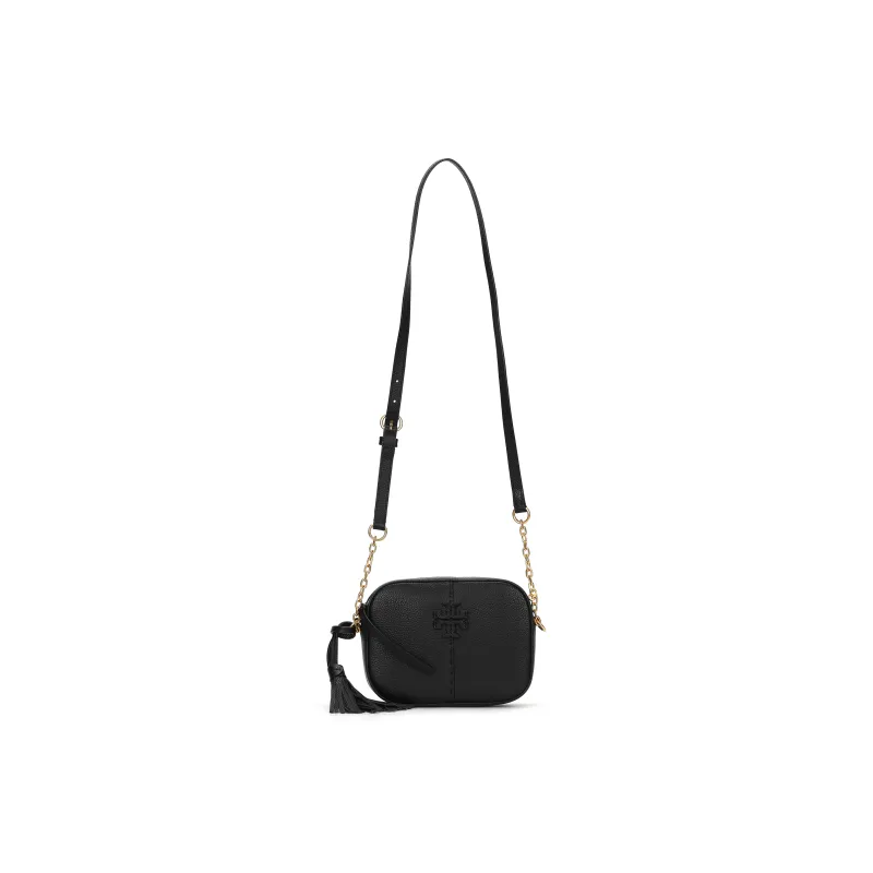 TORY BURCH McGraw Cow Leather Camera Bag, Crossbody Bag, Shoulder Bag Women's Black-0
