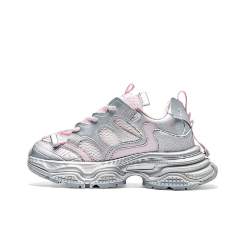 Kappa Back to Back Anti Slip Wear Resistant Low Top Chunky Sneakers Women's Silver Pink