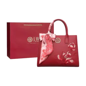 Pmsi Cow Leather Cheongsam Bag, One Shoulder Handbag Regular Women's Red