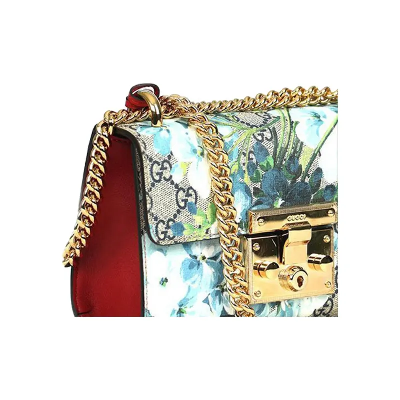 GUCCI Padlock Canvas With Leather Box Bag Chain Shoulder Bag Crossbody Bag Small Size Women's Beige/Blue/Red-4