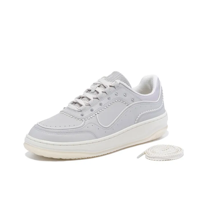 LI-NING 1990 Classic Collection Coverage Cushioning Low-Top Skateboard Shoes Women's Drip Gray-1