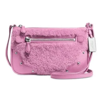 COACH Rhyder Pebbled Leather With Plush Shearling Shoulder Bag, Crossbody Bag Women's Purple