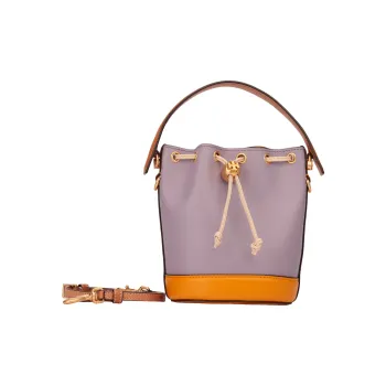 TORY BURCH T Monogram Cow Leather Bucket Bag, Shoulder Bag, Crossbody Bag, Handbag Mini Women's Taro Purple/Yellow