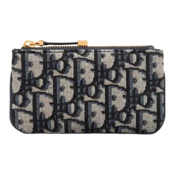 DIOR Travel Fabric Oblique Jacquard Fabric Key Pouch Women's Blue