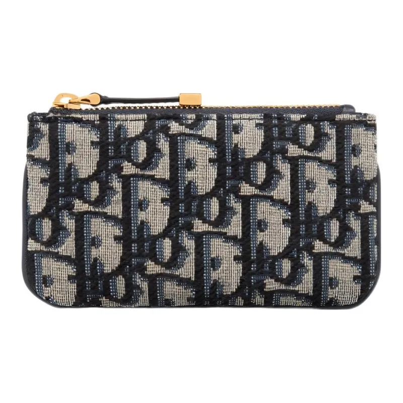DIOR Travel Fabric Oblique Jacquard Fabric Key Pouch Women's Blue-0