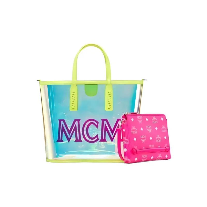 MCM TPU With Leather One Shoulder Handbag Small Size Women's Neon Yellow Multicolor-0