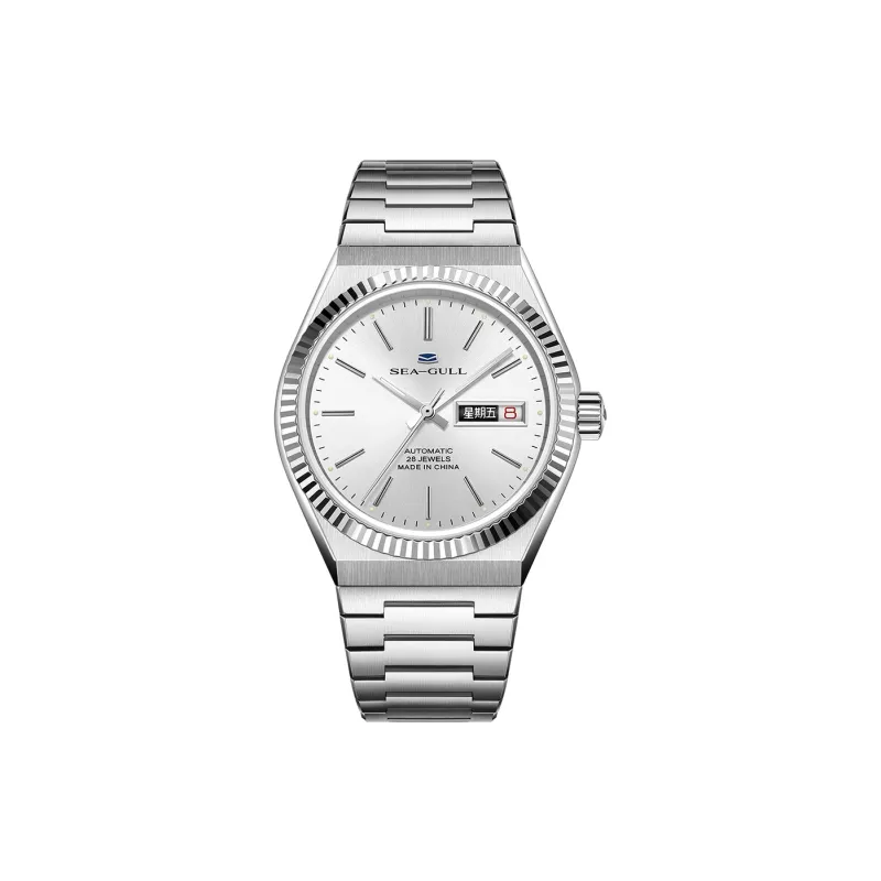 Sea Gull Automatic Mechanical Movement Stainless Steel Watchband Watch Men's Watches Silver Dial-0