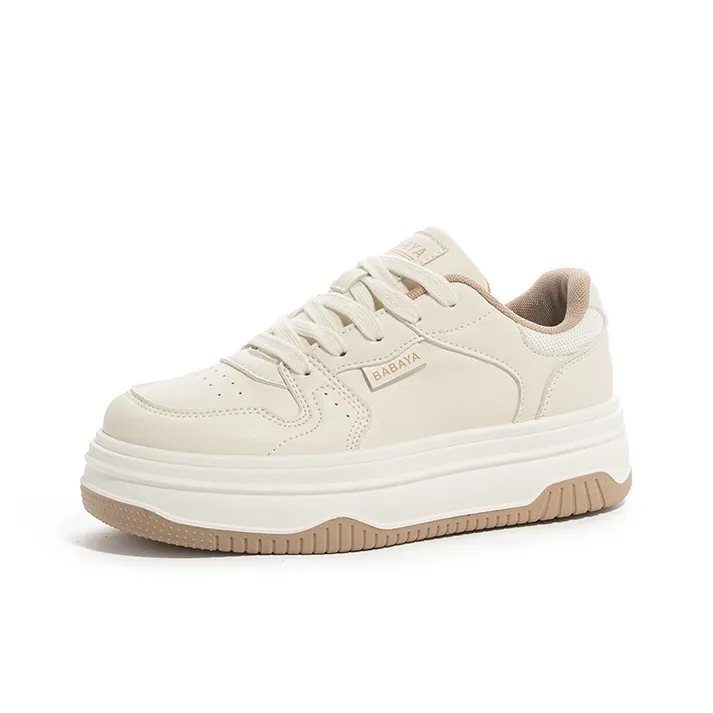 Babaya Anti Slip And Wear Resistant Lightweight Low Top Skateboard Shoes Women's Beige-1