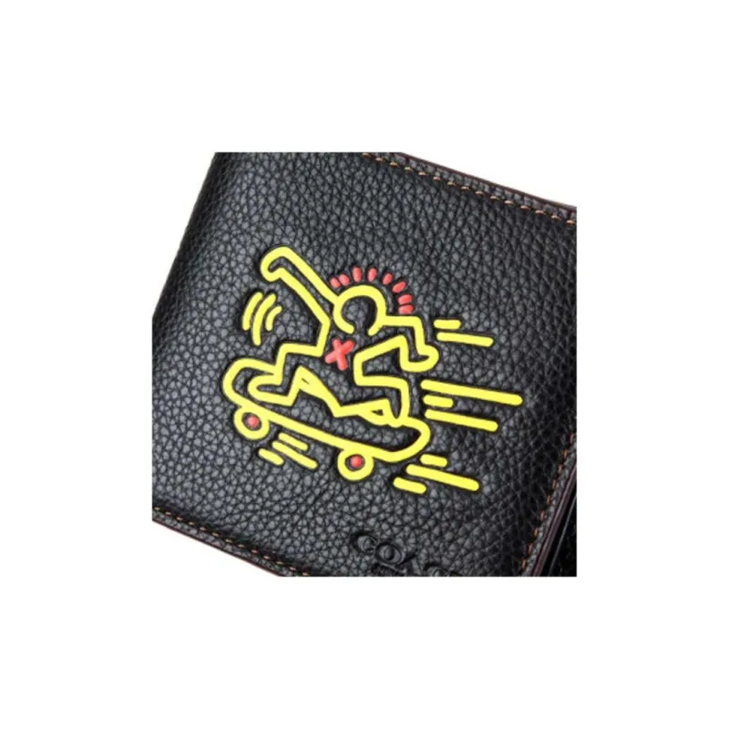 COACH Compact Leather Wallet Mini Men's Black-4