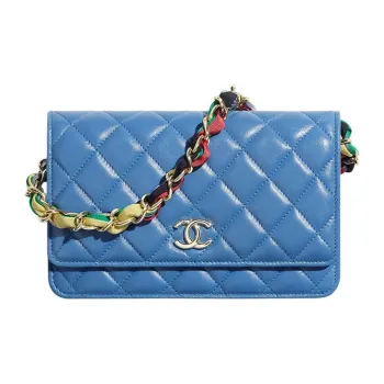 CHANEL Lambskin With Leather Strap Shoulder Bag, Crossbody Bag Women's Blue