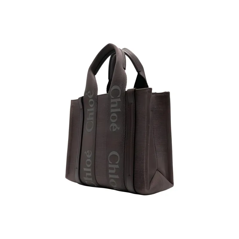 Chloe Woody Linen Tote Bag Shopping Bag Handbag Regular Women's Brown-3