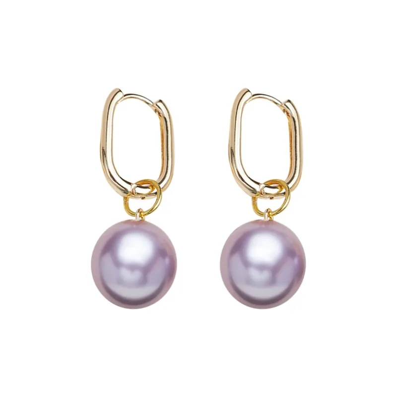 NATURALLYJOJO Shell Pearl Earrings Women's Green/Purple-5