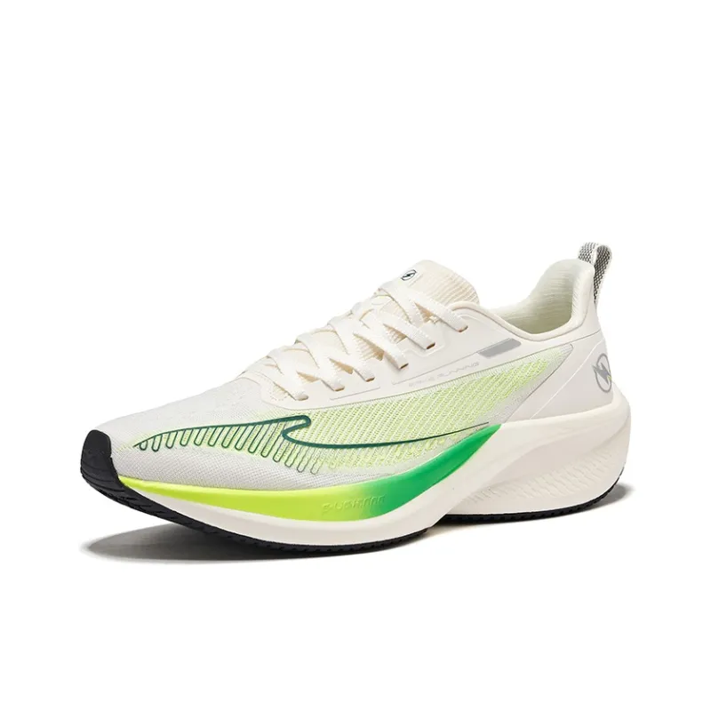 Erke Cushioning Lightweight Rebound Low Top Training Running Shoes Men's White Green-2