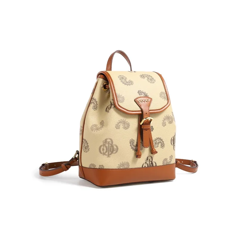 COOGI Synthetic Leather Backpack Regular Women's Khaki/Coffee/Ecru-1