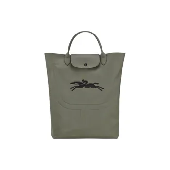 LONGCHAMP Cow Leather Tote Bag Shopping Bag Handbag Medium Size Women's Khaki
