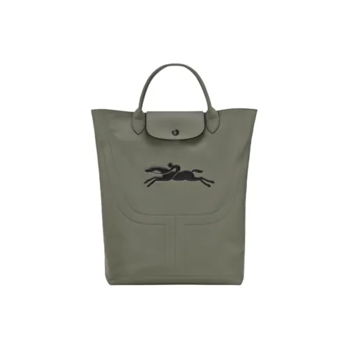 LONGCHAMP Cow Leather Tote Bag Shopping Bag Handbag Medium Size Women's Khaki
