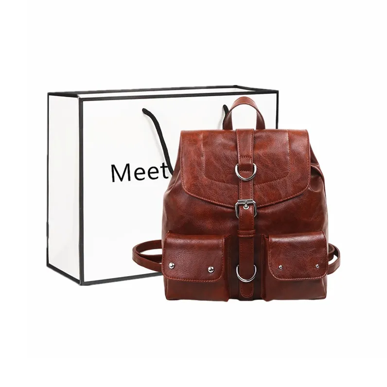 Fitchell PU Backpack Women's Ecru/Black/Red Brown/Coffee-5