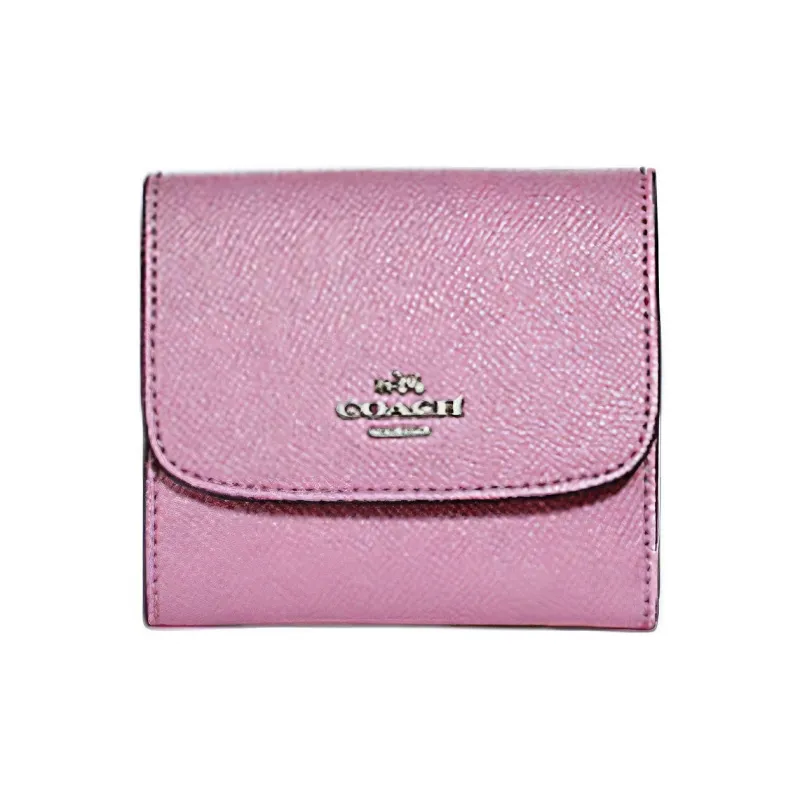 COACH Cross Grain Leather Card Holder, Coin Purse, Wallet Mini Women's Light Purple-0