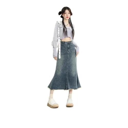 Jenna Chun Denim Long Skirts Women's Nostalgic Blue