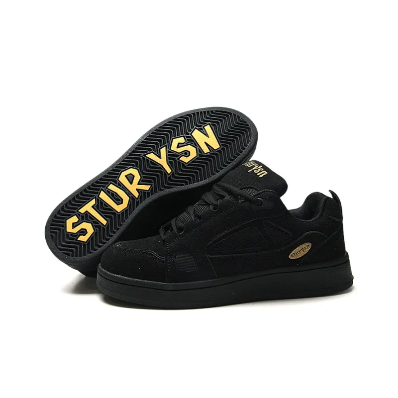 STUR YSN Wear resistant And Lightweight Low Top Skateboard Shoes Unisex Black Gold-6