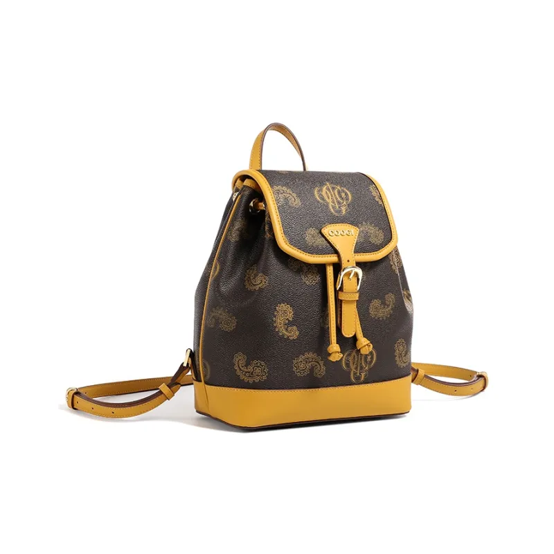 COOGI Synthetic Leather Backpack Regular Women's Khaki/Coffee/Ecru-5