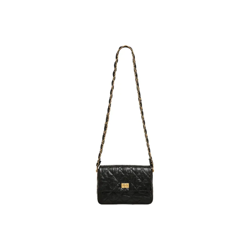 Miao Di Top Grain Cow Leather Wide Shoulder Strap Shoulder Bag Crossbody Bag Women's Midnight Black-6