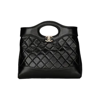 CHANEL Shiny Lambskin Chain Shoulder Bag Crossbody Bag Handbag Mini Women's Black