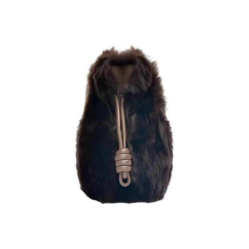 LOEWE Flamenco Shearling Portable One Shoulder Crossbody Clutches Women's Black-2