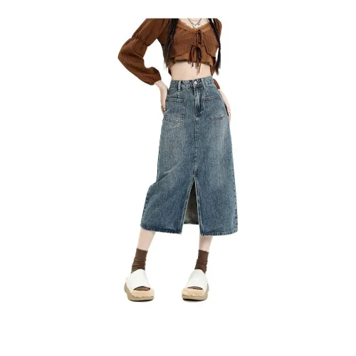 Jenna Chun Denim Long Skirts Women's Vintage Blue