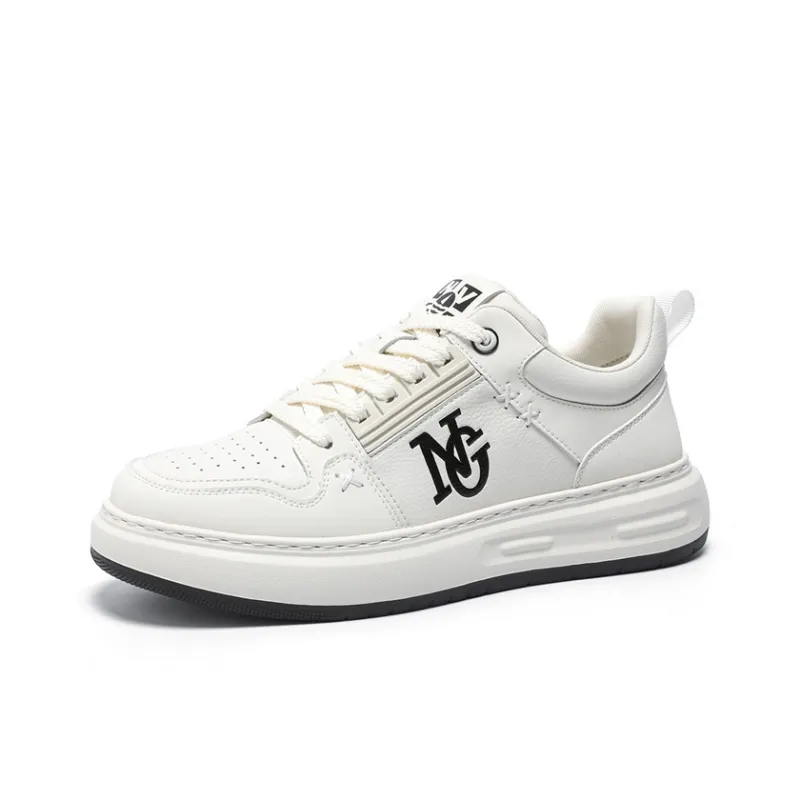 NAVIGARE Small Sailboat Height Increasing Low Top Skateboard Shoes Men's White-1