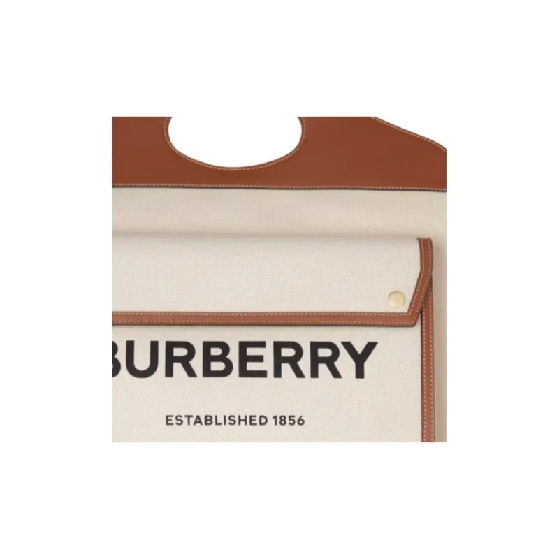 Burberry Pocket Bag Two-Tone Canvas With Leather Shoulder Bag Crossbody Bag Handbag Medium Size Women's Khaki-3