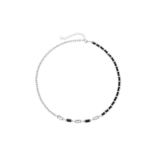 ENFANTIN Titanium Steel Glass Zircon Leather Necklaces Unisex Silver