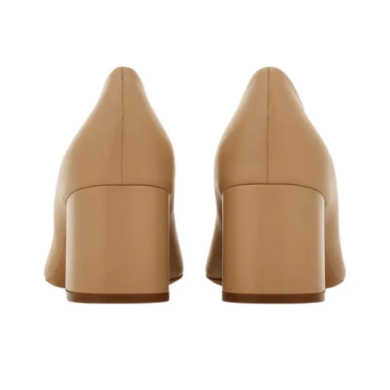 FERRAGAMO Vara Chunky Heel High Heels 6cm Women's Nude-4