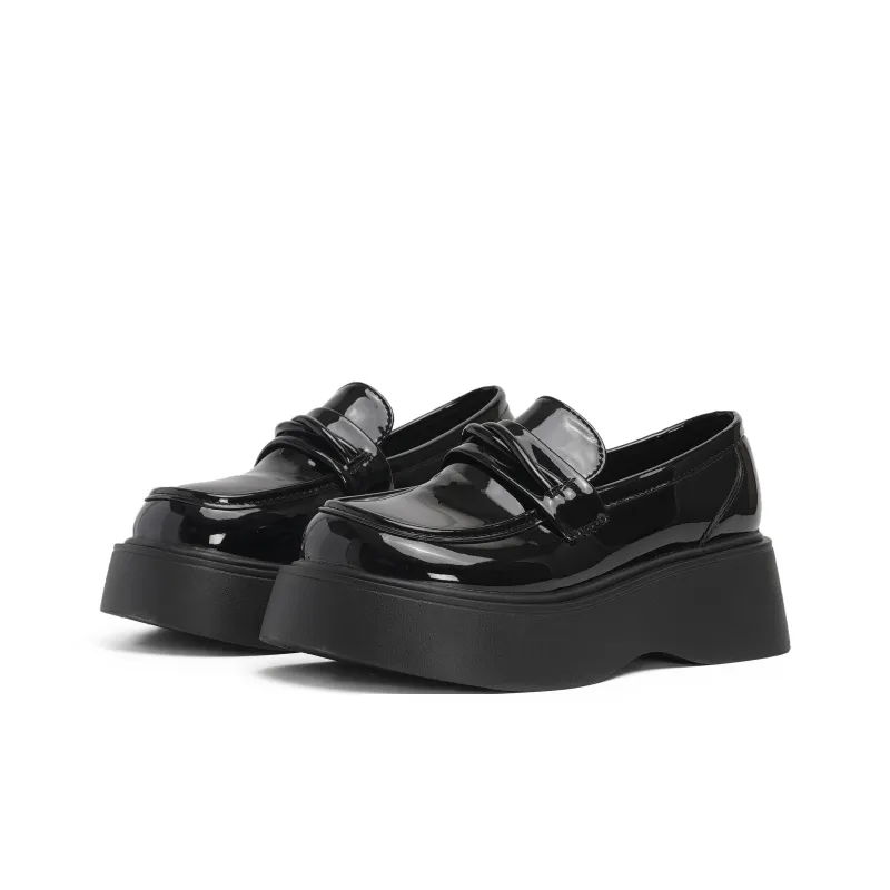 SHUXI Loafers Women's Black Glossy/Brown/Black-2