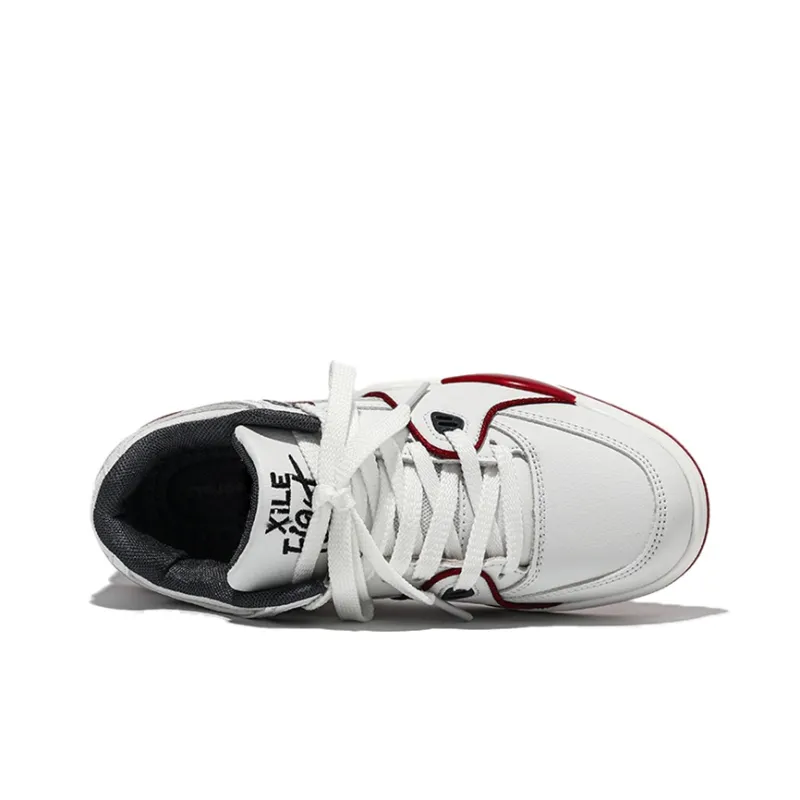 CVOJOO Puffy Shoes Lightweight Height Increasing Low Top Skateboard Shoes Unisex White Burgundy-3
