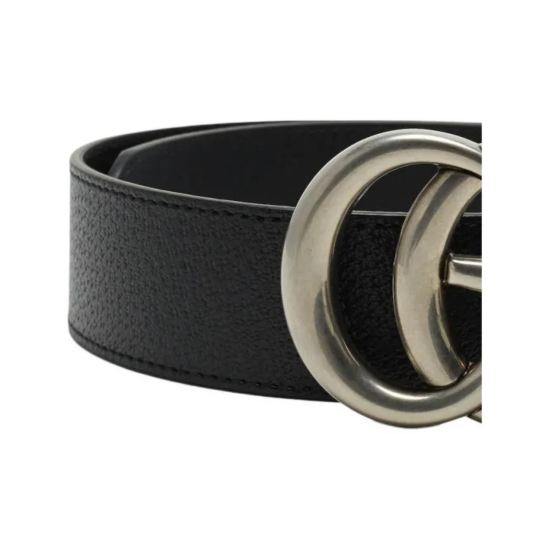 GUCCI Double G Silver Buckle Textured Leather Belt 1.5 Width-2