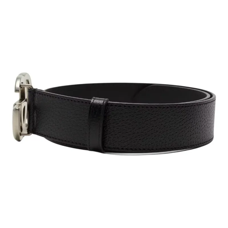 GUCCI Double G Silver Buckle Textured Leather Belt 1.5 Width-1