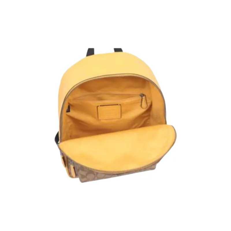 COACH Charlie Canvas With Leather Backpack Medium Size Women's Brown And Yellow-5