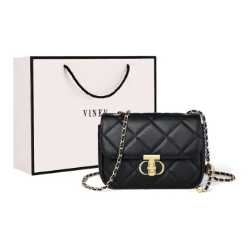 VINEY Synthetic Leather Patchwork With Cow Leather Shoulder Bag Crossbody Bag Small Square Bag Small Size Women's Black