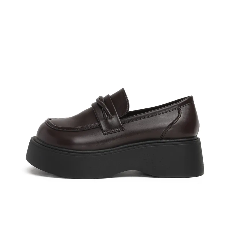 SHUXI Loafers Women's Black Glossy/Brown/Black-7