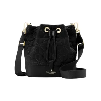 Kate Spade Flower Fabric Bucket Bag, Shoulder Bag, Crossbody Bag Mini Women's Black