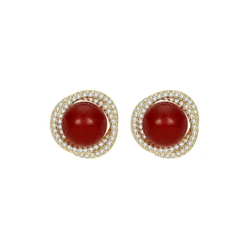 MCK Red Agate Clip On Earrings Women's