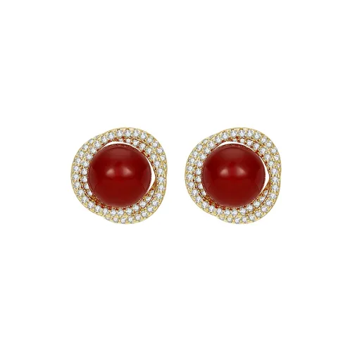 MCK Red Agate Clip On Earrings Women's