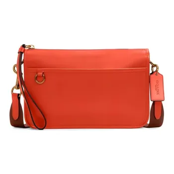 COACH Heritage Cow Leather Shoulder Bag, Crossbody Bag Medium Size Unisex Mango Orange