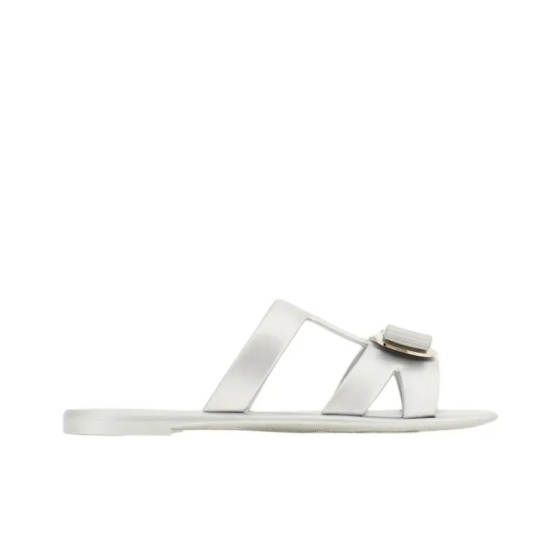 FERRAGAMO Vara Slide Slippers Women's Silver-1