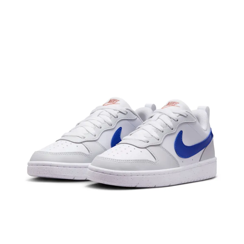 Nike Court Borough Anti Slip Wear Resistant Low Top Kids' Skateboarding Shoes White Blue Unisex-2