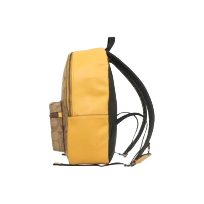 COACH Charlie Canvas With Leather Backpack Medium Size Women's Brown And Yellow-1
