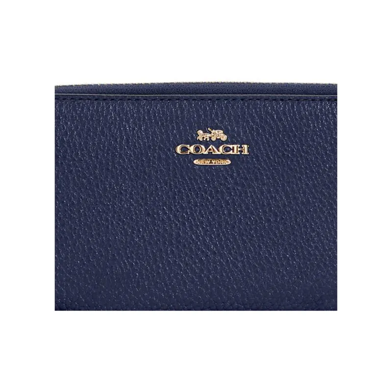 COACH Zip Around Pebbled Leather Handheld Trunk Wallet Women's Cobalt Blue-3