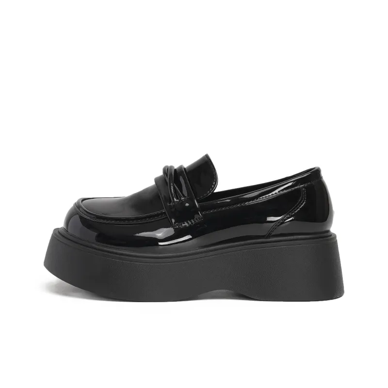 SHUXI Loafers Women's Black Glossy/Brown/Black-0